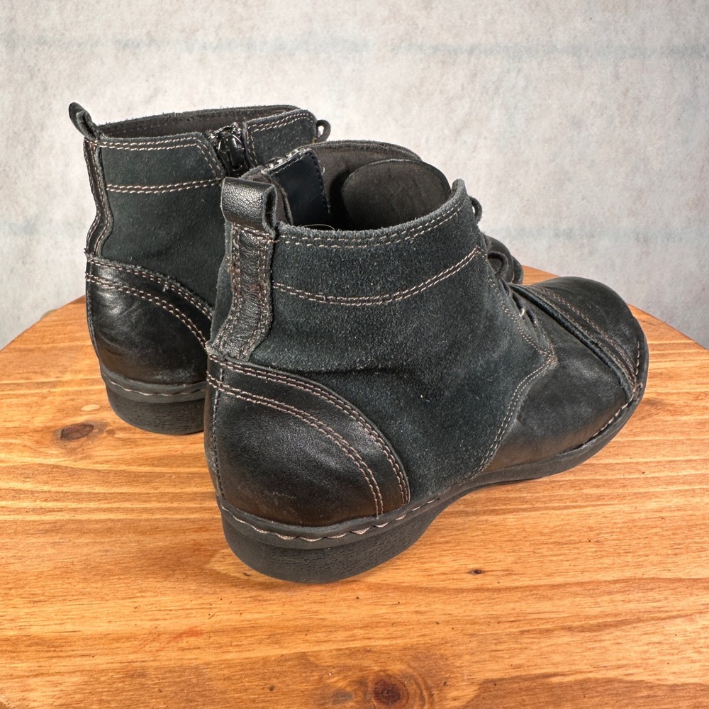 Clarks Lace Up Ankle Boots Womens 9 Black Good Leather Suede Cap Toe 26104713 - Picture 5 of 13